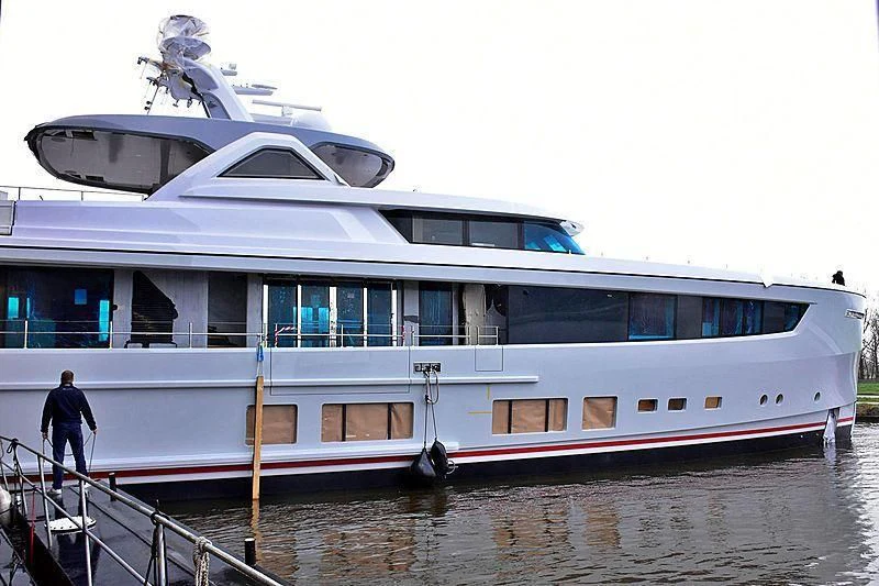 a boat docked at a pier aboard CALYPSO I Yacht for Charter