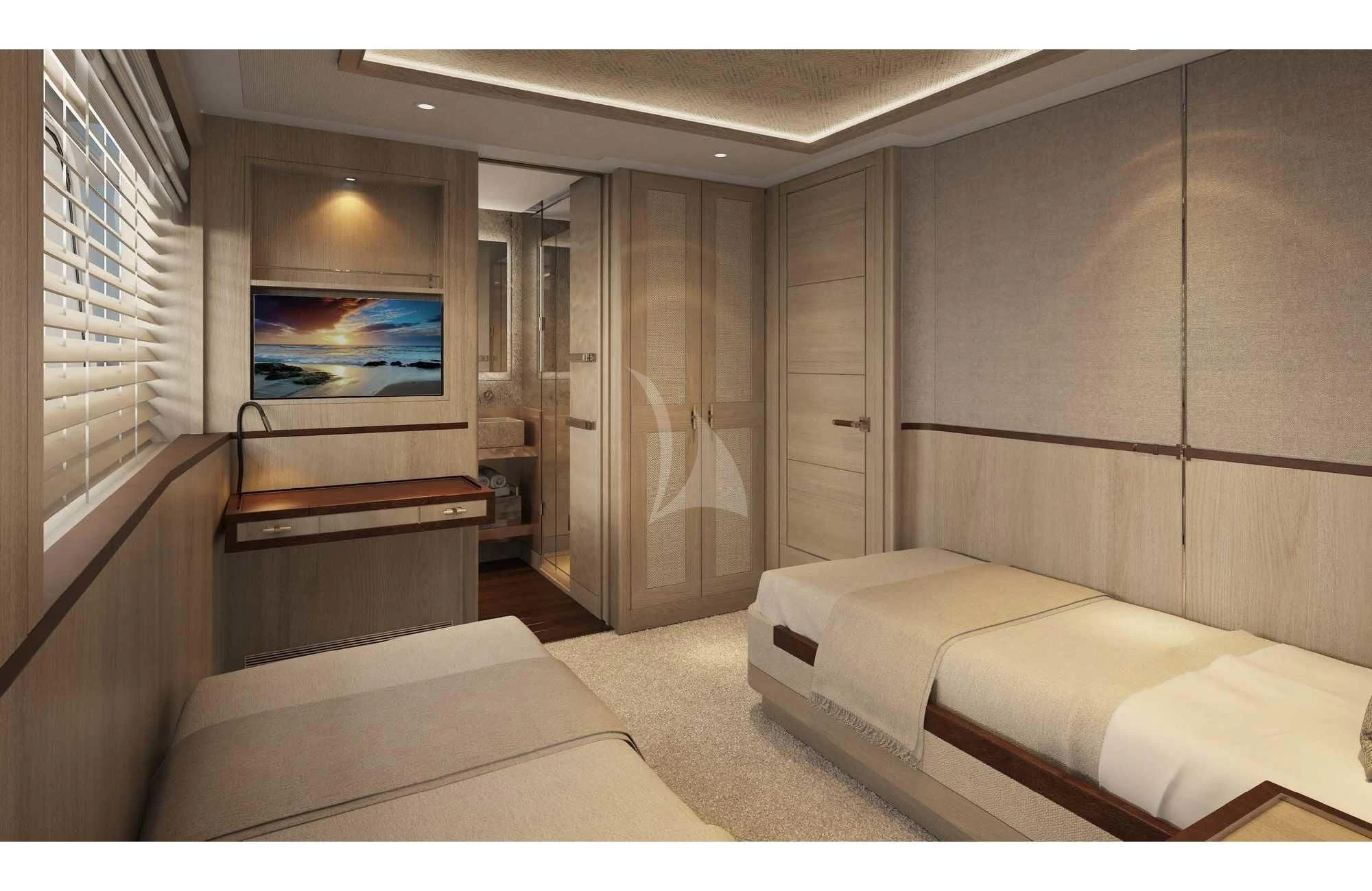a room with two beds aboard CALYPSO I Yacht for Charter