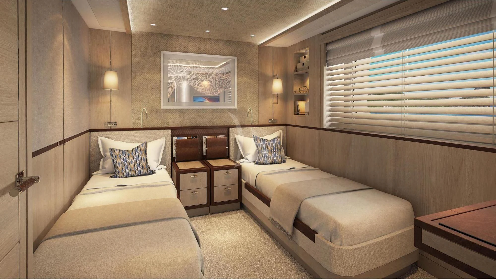 a room with two beds aboard CALYPSO I Yacht for Charter