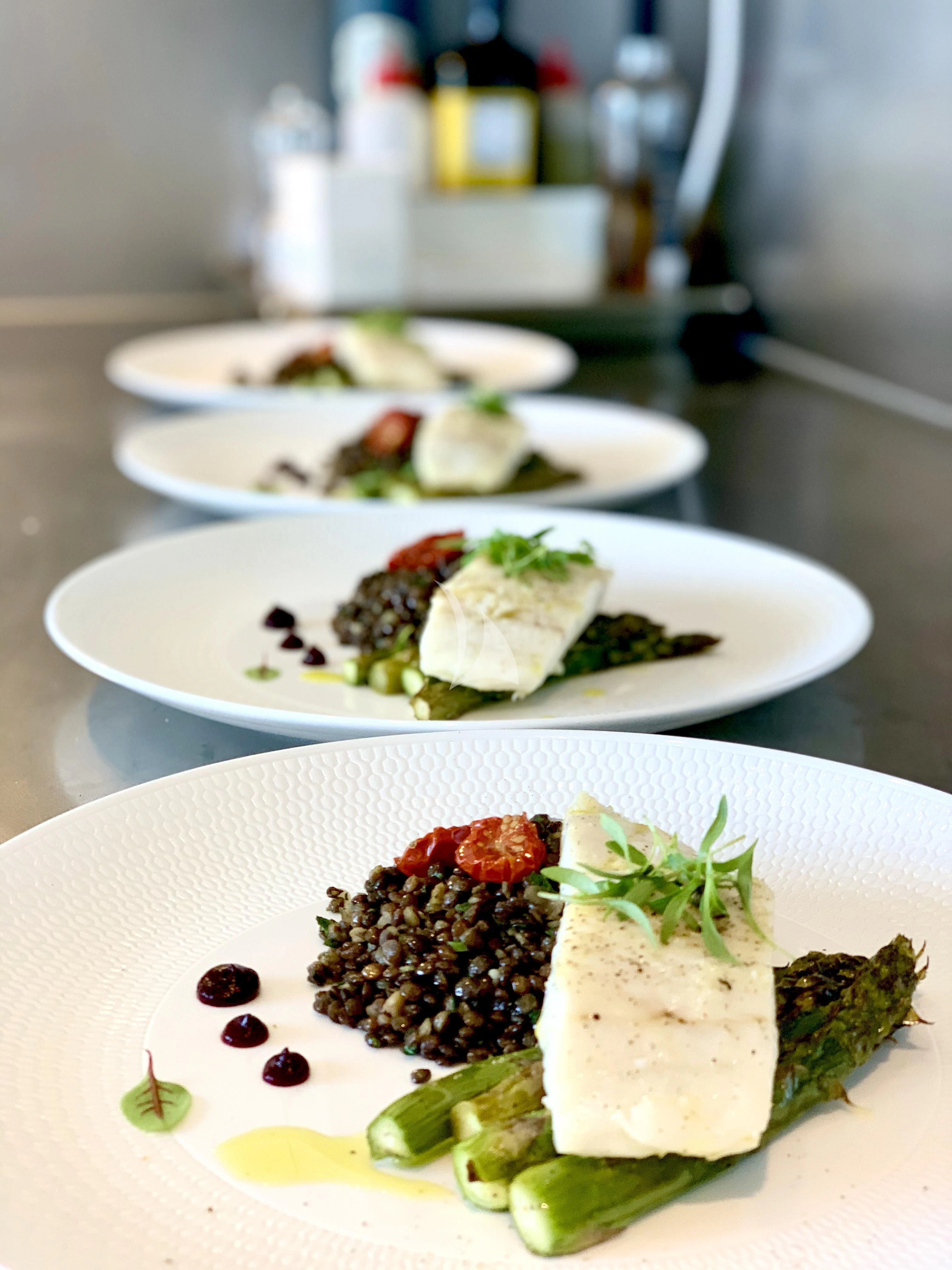 a plate of sushi aboard CALYPSO I Yacht for Charter