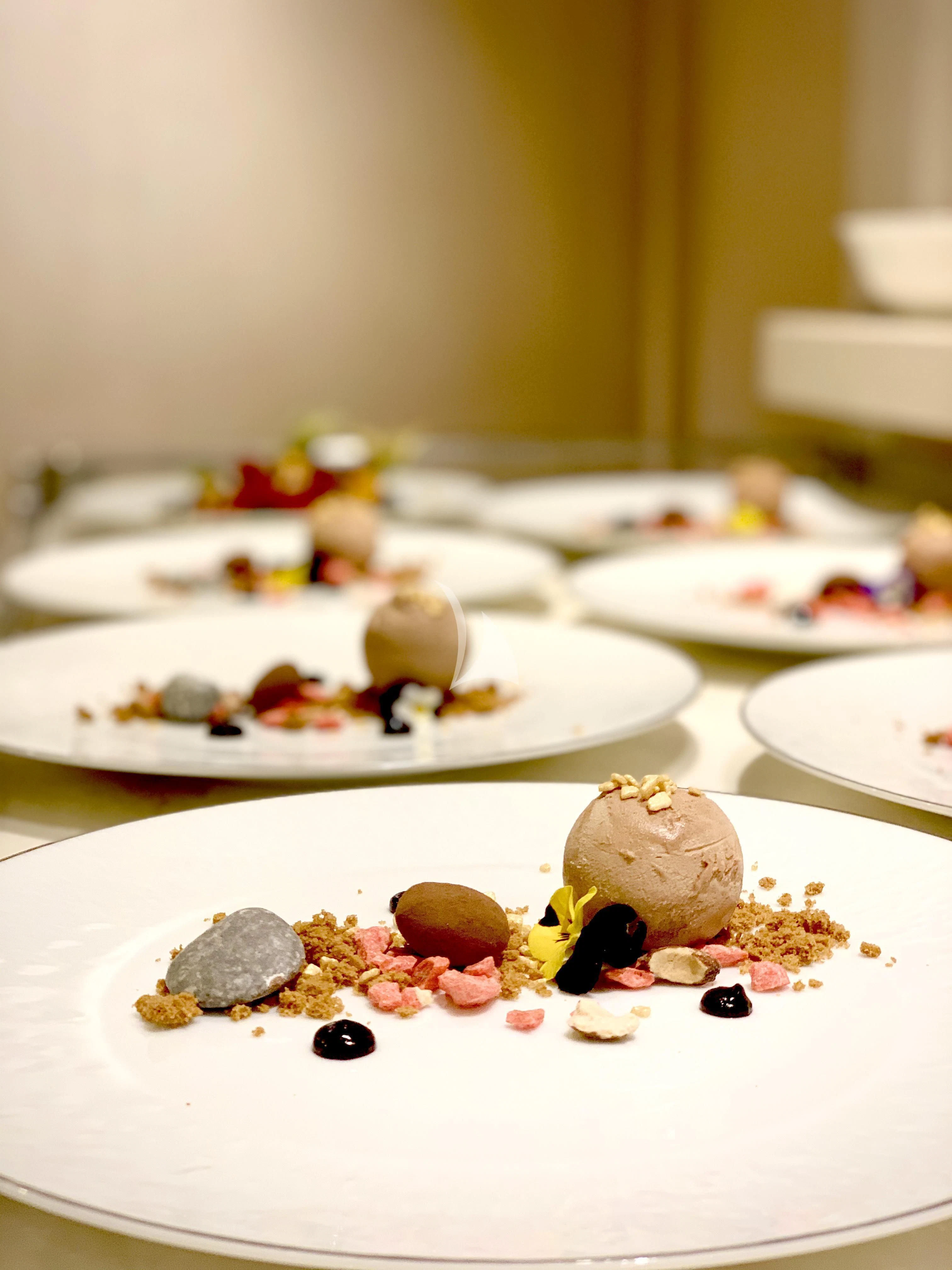 a plate of desserts aboard CALYPSO I Yacht for Charter