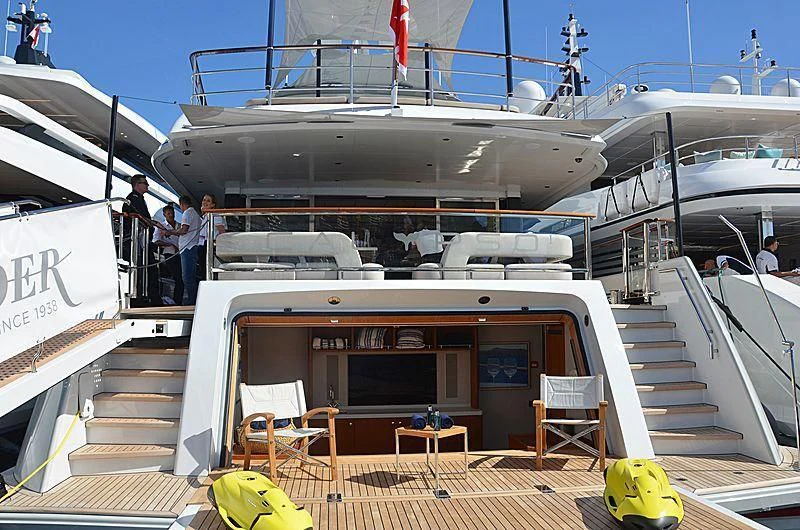 a large ship docked aboard CALYPSO I Yacht for Charter