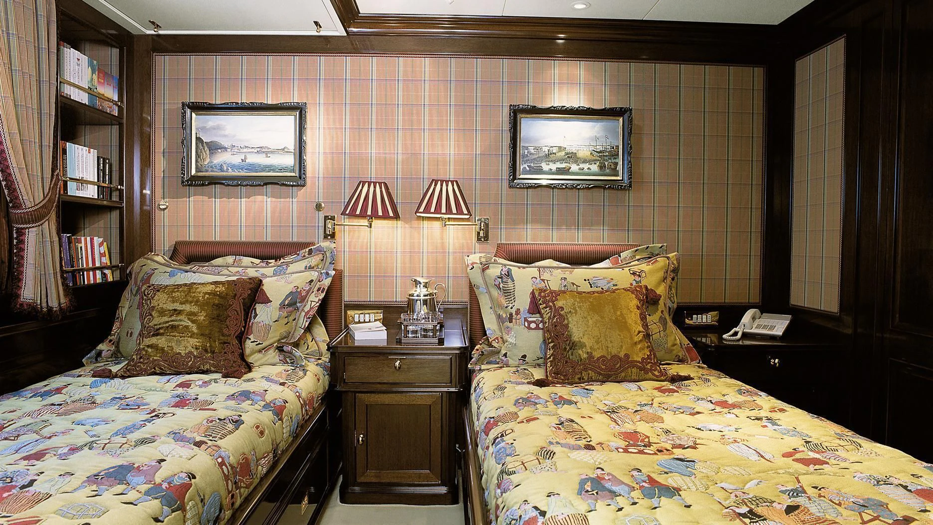 a couple of beds in a hotel room aboard ROCK & ROLL Yacht for Sale