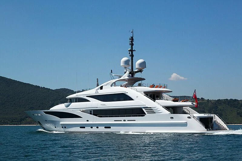 a white yacht in the water aboard ALI BABA Yacht for Sale