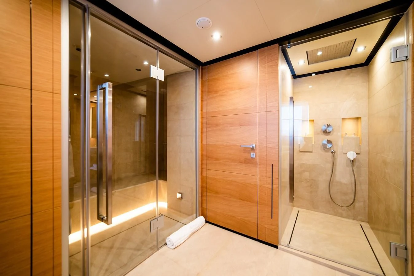 a bathroom with a shower unit and a sink aboard ALI BABA Yacht for Sale