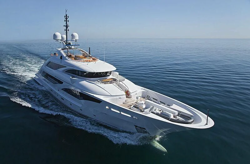 a white yacht in the water aboard ALI BABA Yacht for Sale