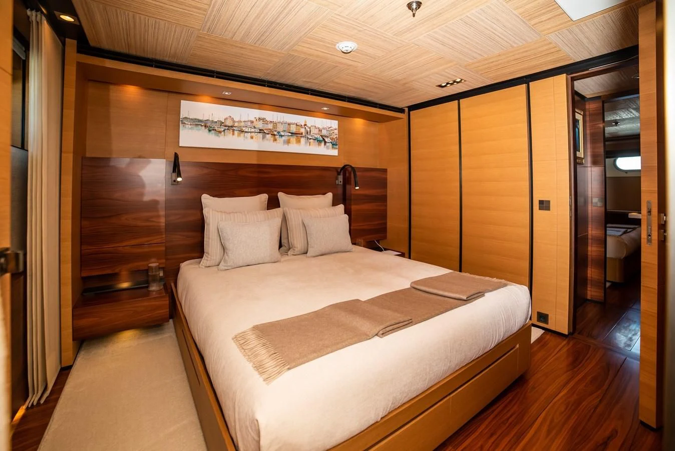 a bed in a room aboard ALI BABA Yacht for Sale