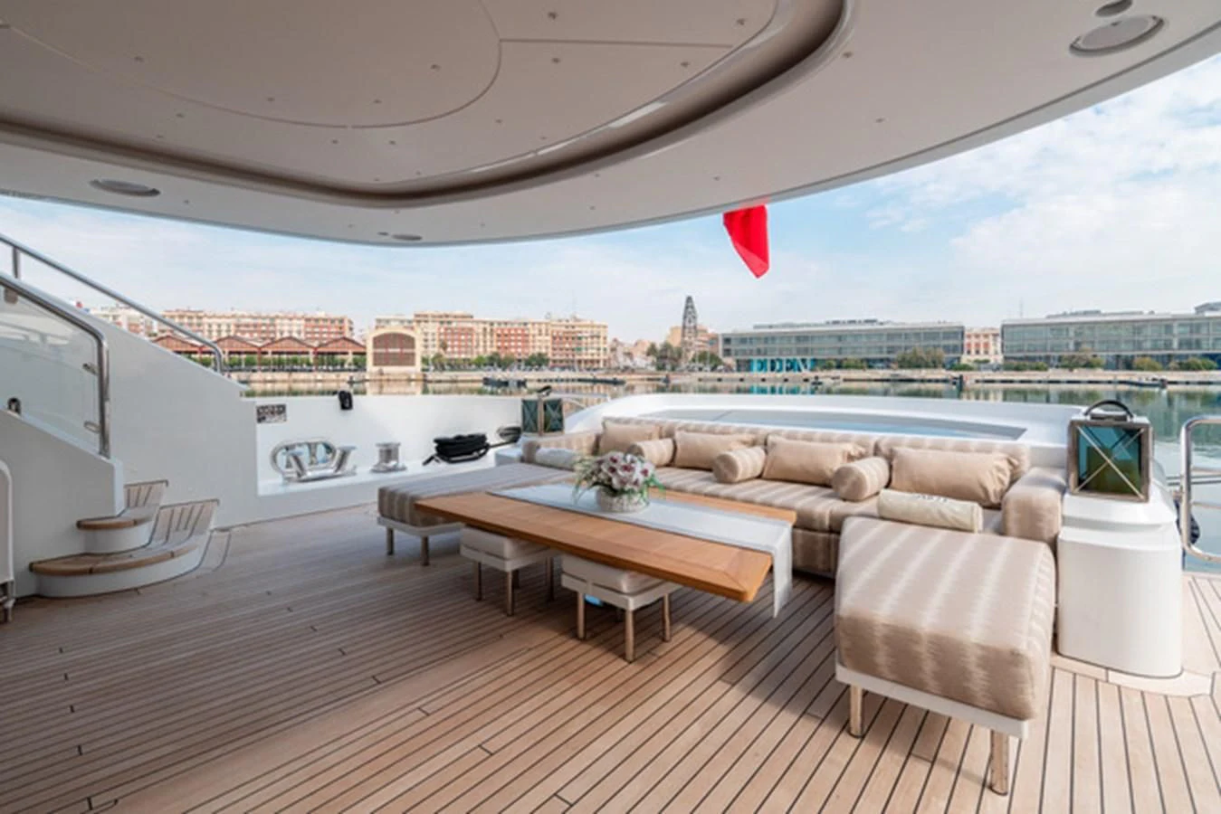 a room with a table and chairs aboard ALI BABA Yacht for Sale