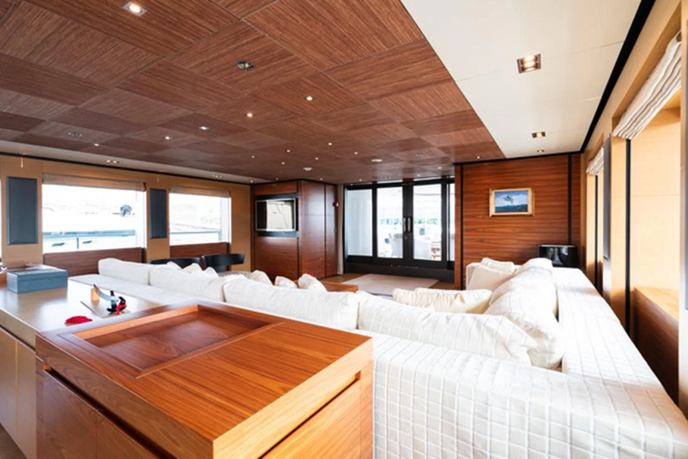 a room with a bed and a desk aboard ALI BABA Yacht for Sale