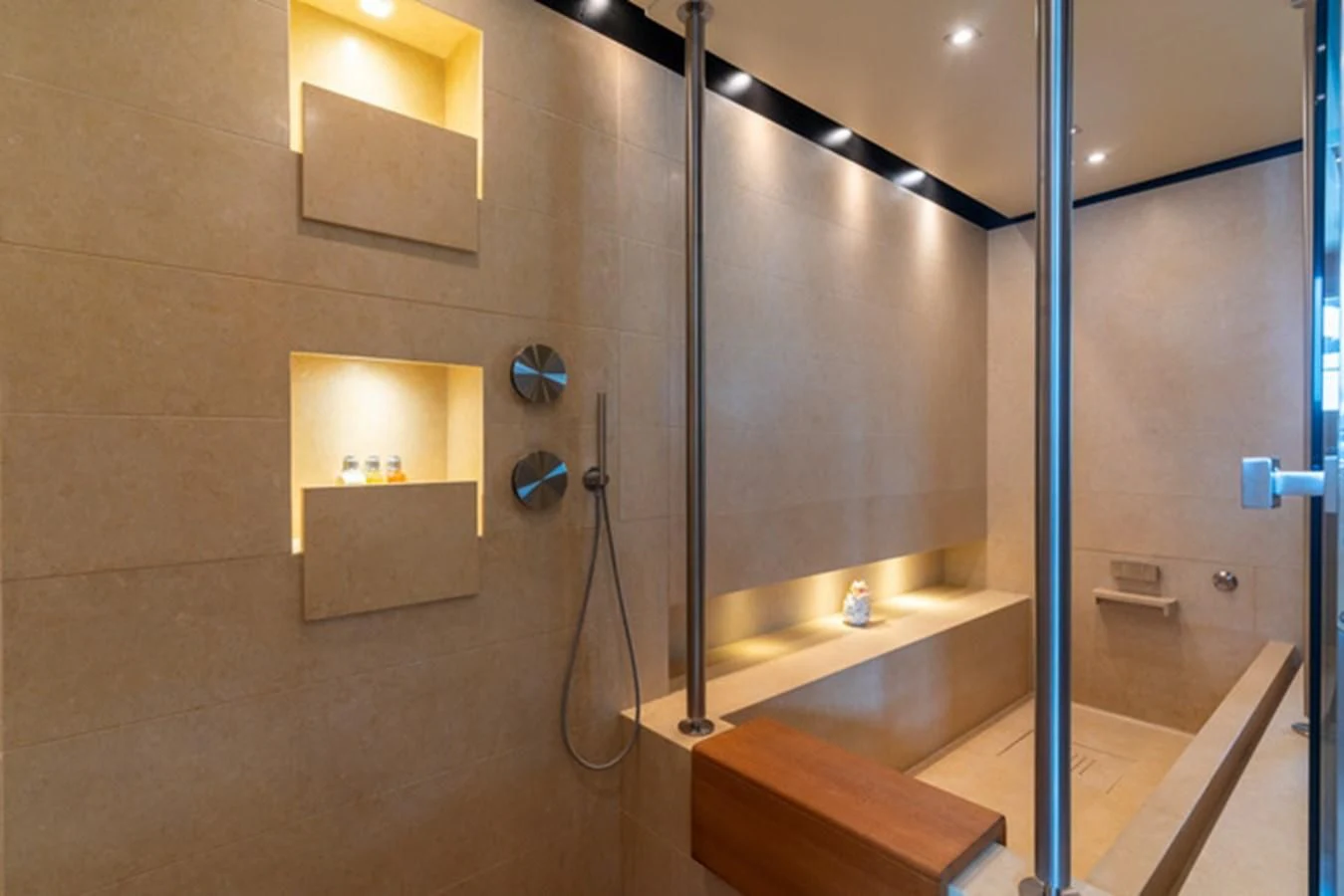 a bathroom with a shower unit and a sink aboard ALI BABA Yacht for Sale