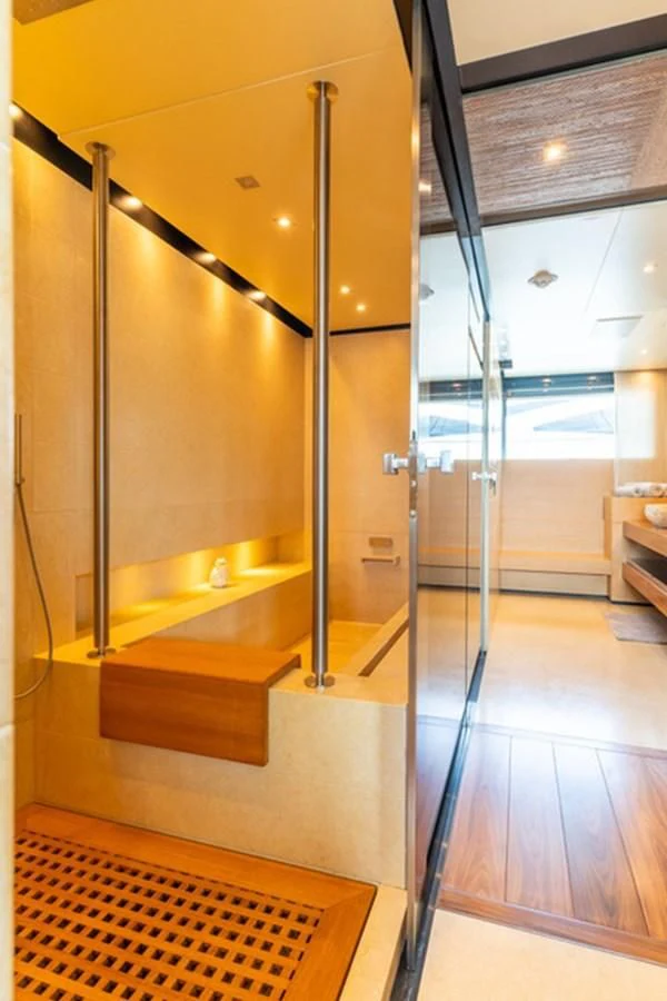 a glass shower enclosure aboard ALI BABA Yacht for Sale