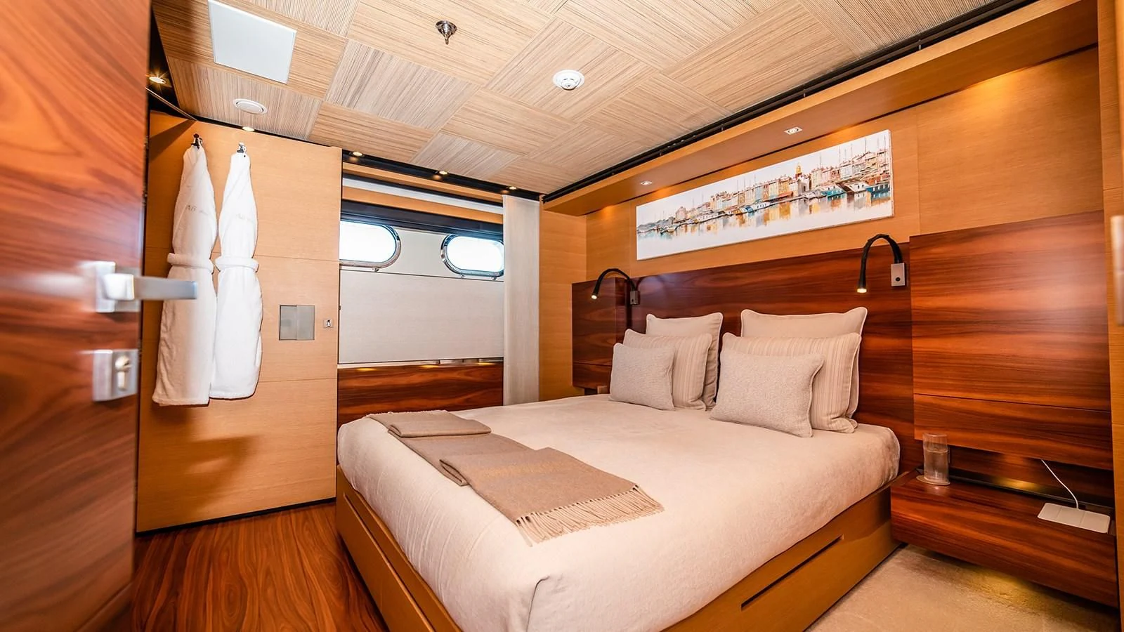 a room with a bed and a closet aboard ALI BABA Yacht for Sale