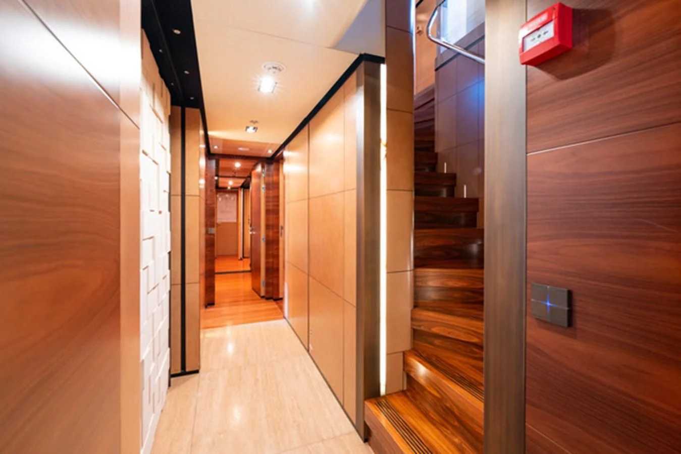 a hallway with doors aboard ALI BABA Yacht for Sale