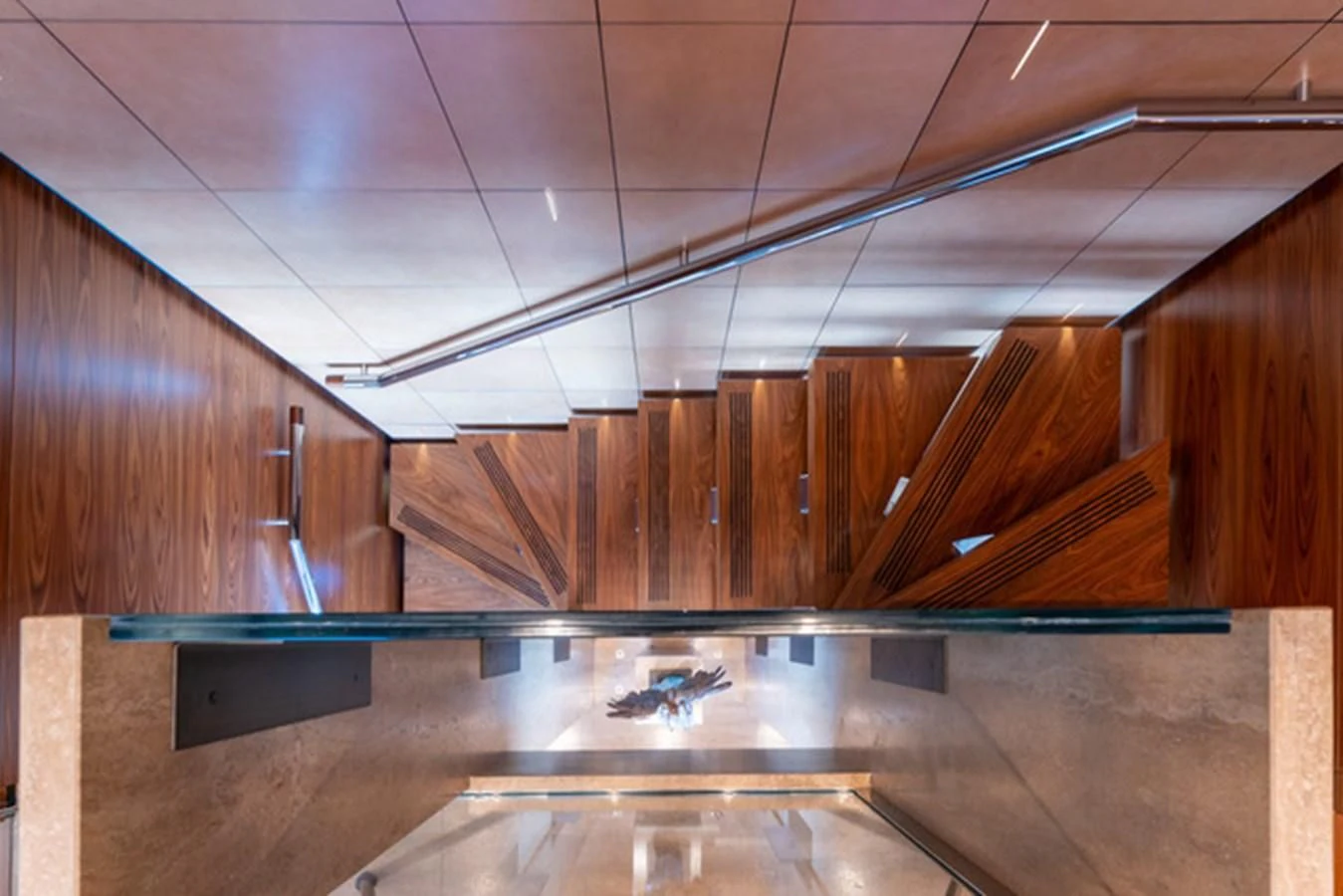 a room with wooden walls aboard ALI BABA Yacht for Sale