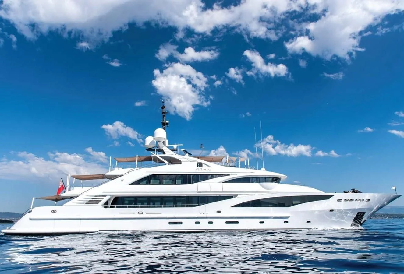 a white yacht in the water aboard ALI BABA Yacht for Sale