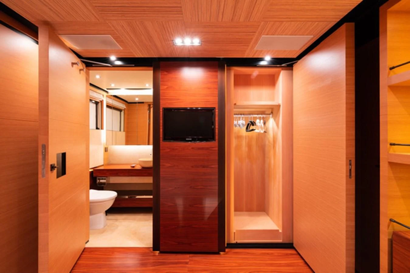 a bathroom with a shower unit aboard ALI BABA Yacht for Sale