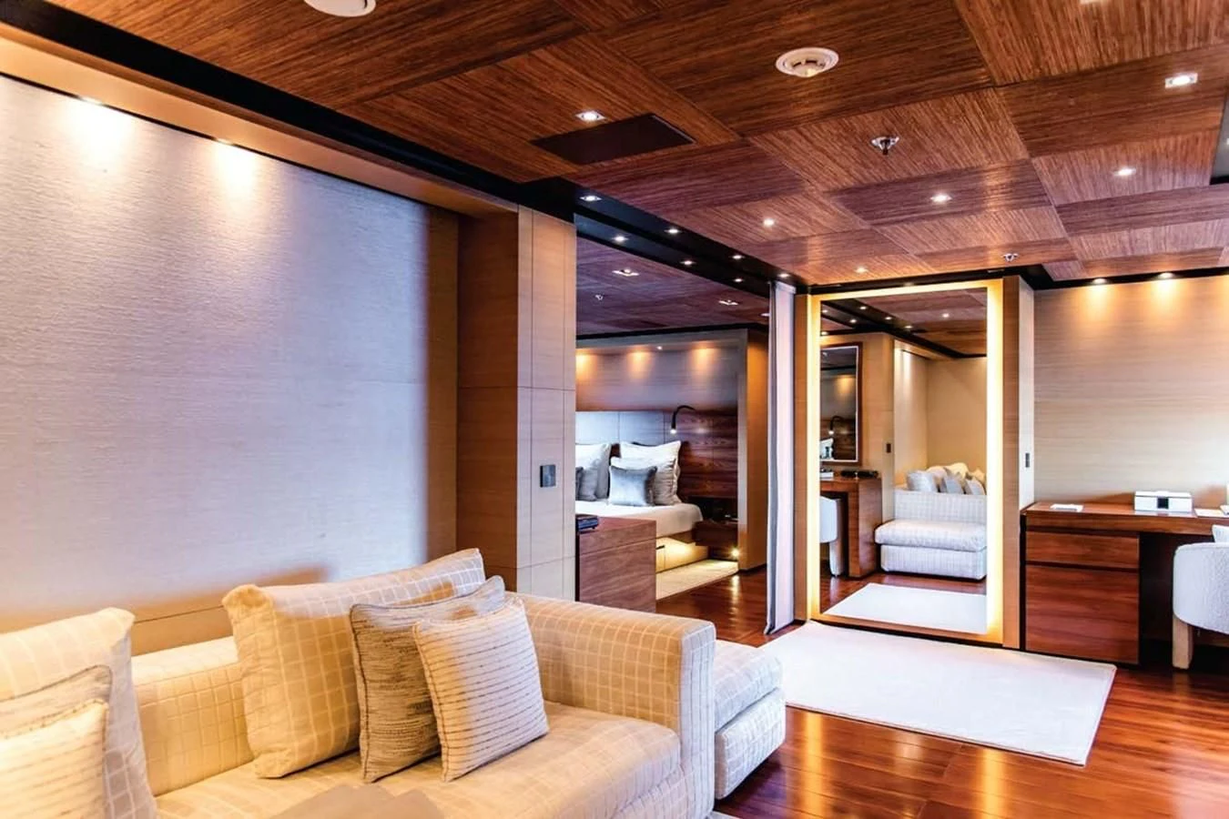 a room with a couch and a table aboard ALI BABA Yacht for Sale