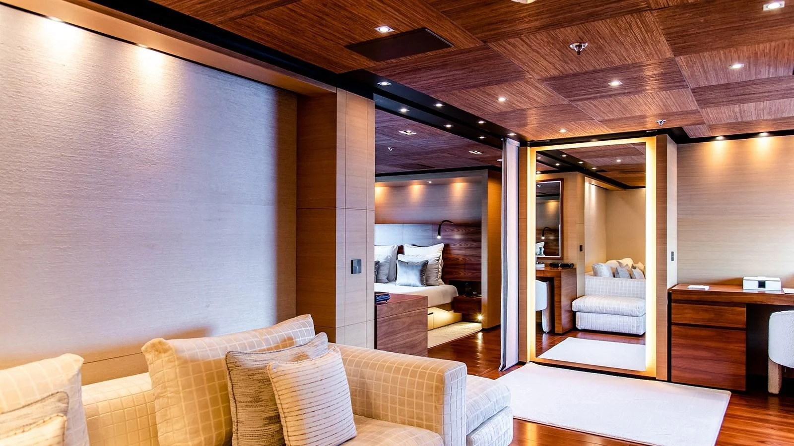 a room with a couch and a table aboard ALI BABA Yacht for Sale