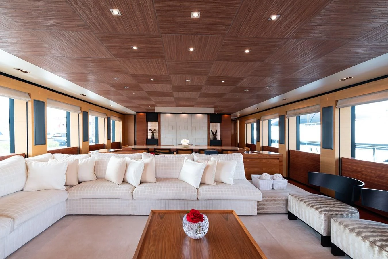 a living room with a couch and a table aboard ALI BABA Yacht for Sale