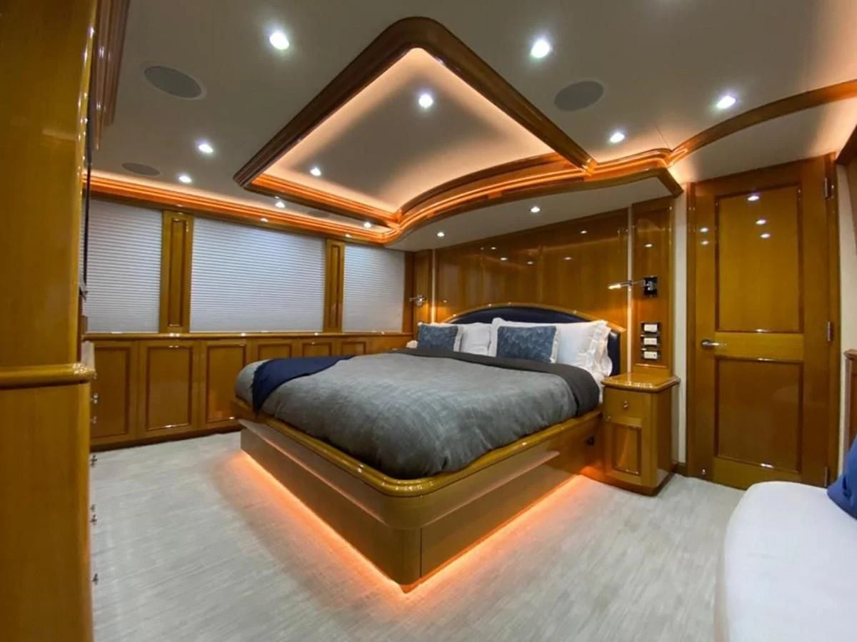 a bed in a room aboard BLUE STEELE Yacht for Sale