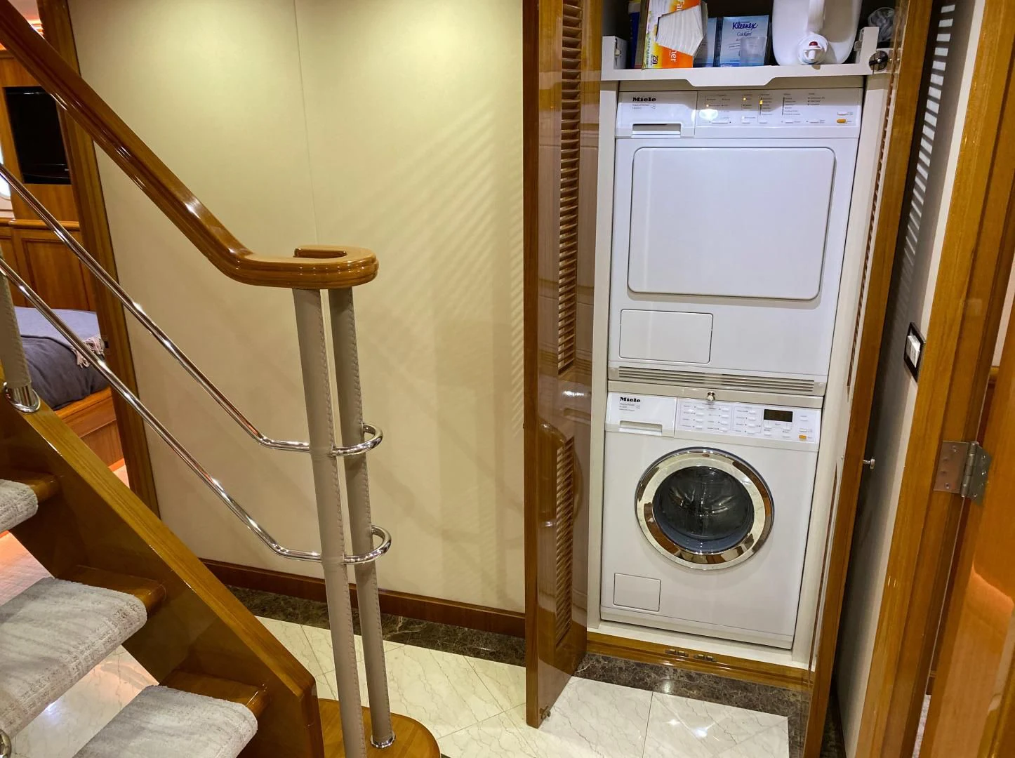 a white washing machine aboard BLUE STEELE Yacht for Sale