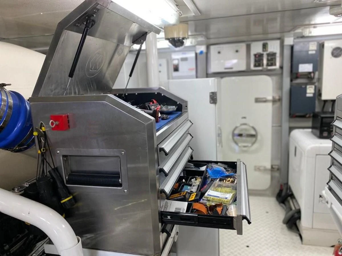 a room with machines and equipment aboard BLUE STEELE Yacht for Sale