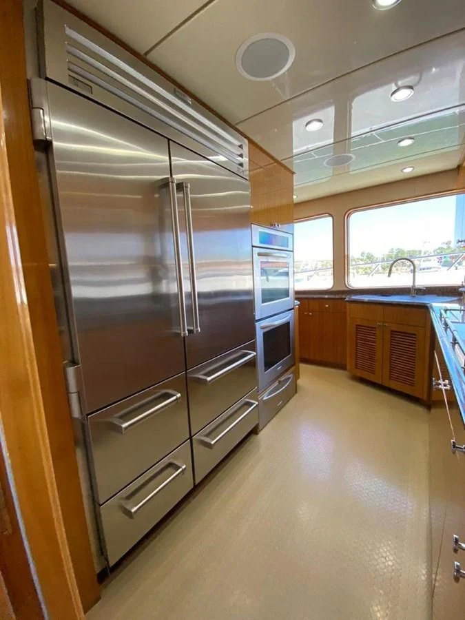 a large stainless steel refrigerator aboard BLUE STEELE Yacht for Sale