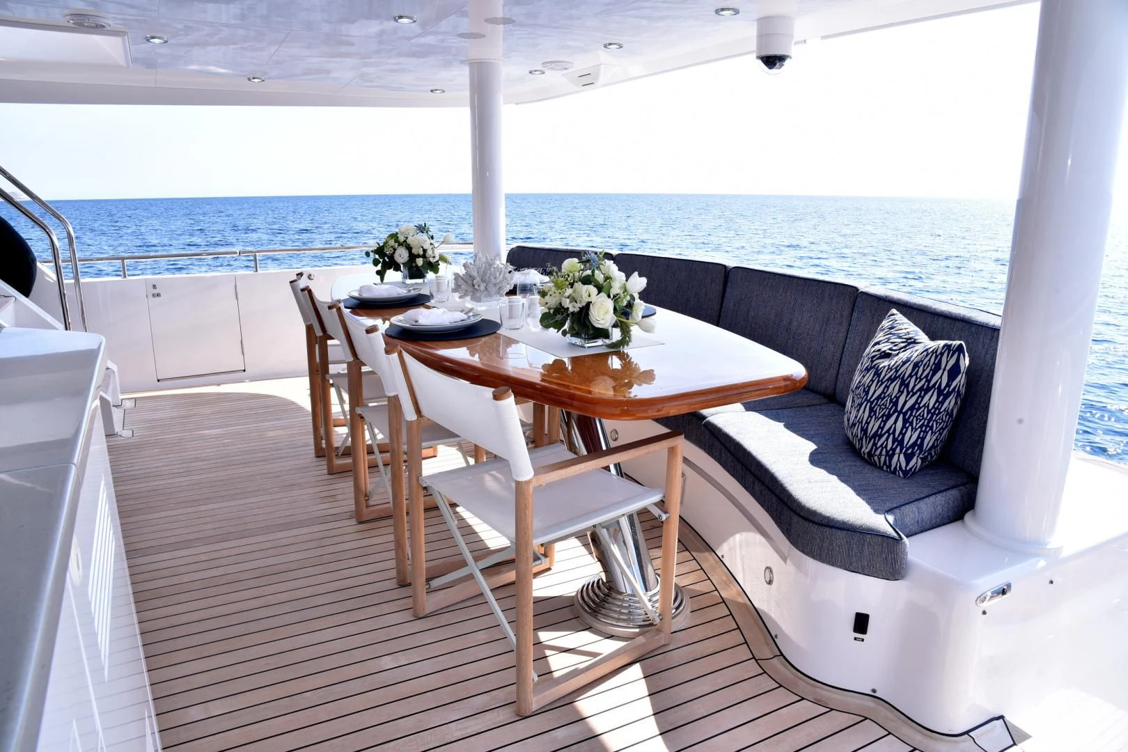 a table on a deck aboard BLUE STEELE Yacht for Sale