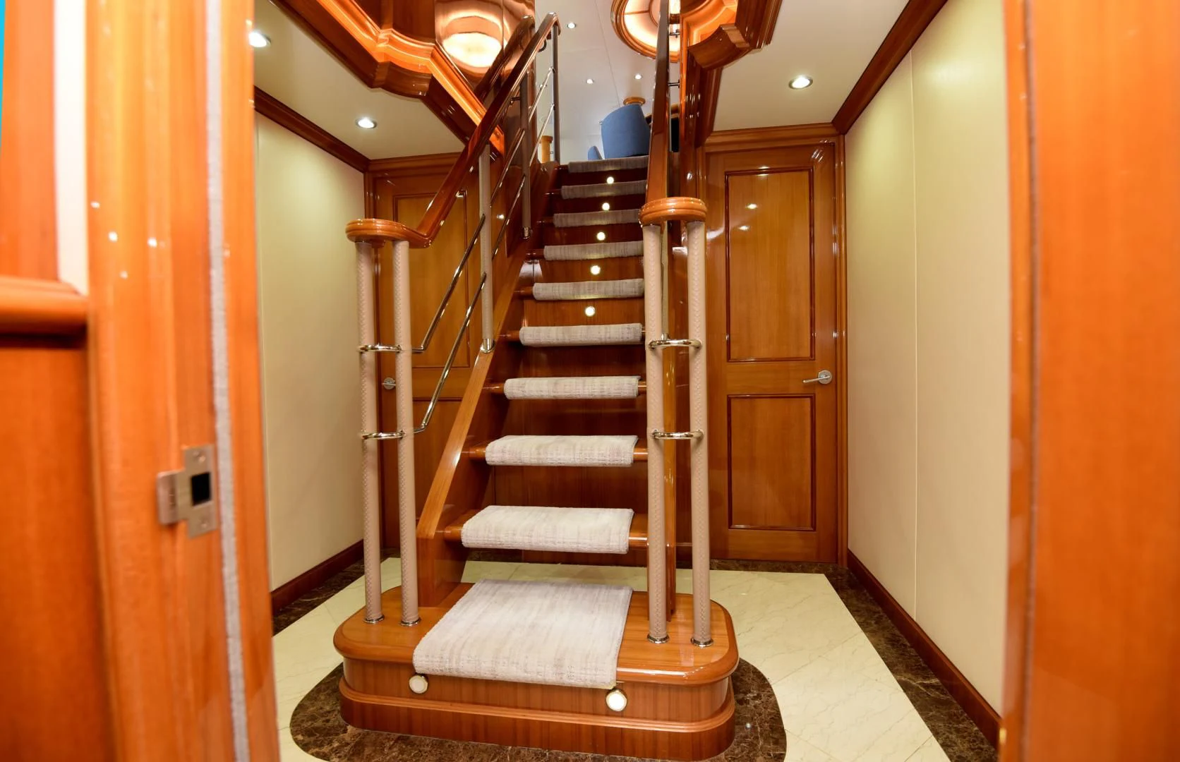 a staircase in a building aboard BLUE STEELE Yacht for Sale