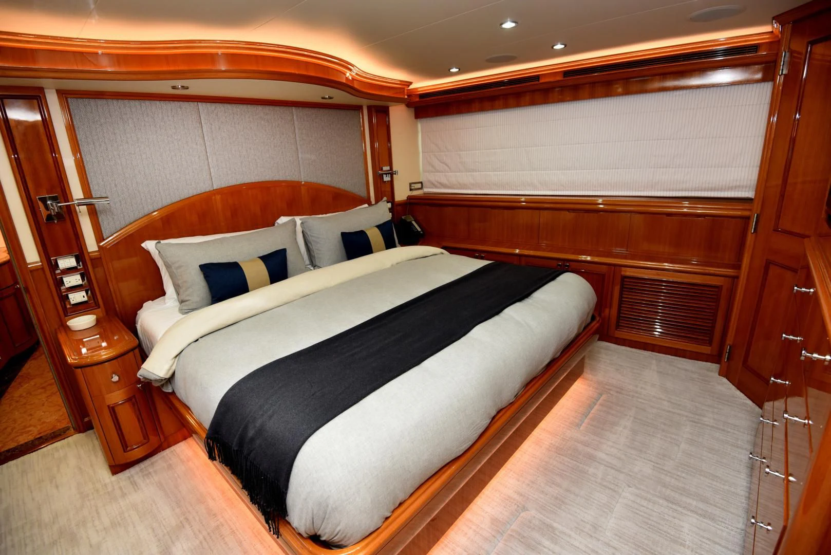 a bed in a room aboard BLUE STEELE Yacht for Sale