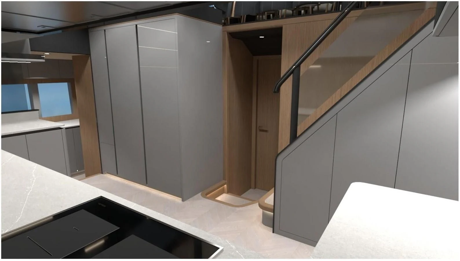 a room with a large cabinet aboard 2024 LAZZARA LPC 300 Yacht for Sale