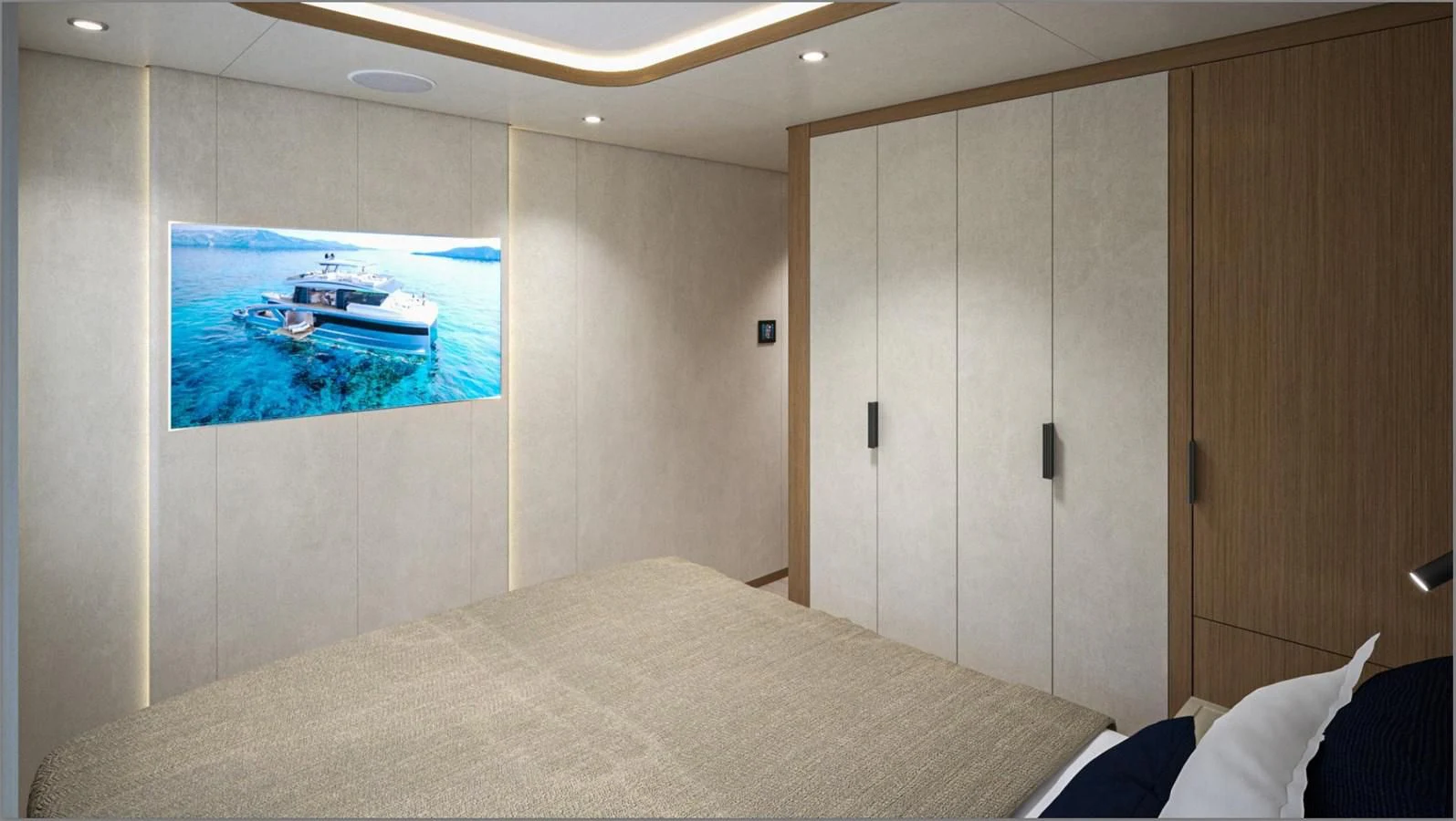 a bedroom with a pool table aboard 2024 LAZZARA LPC 300 Yacht for Sale