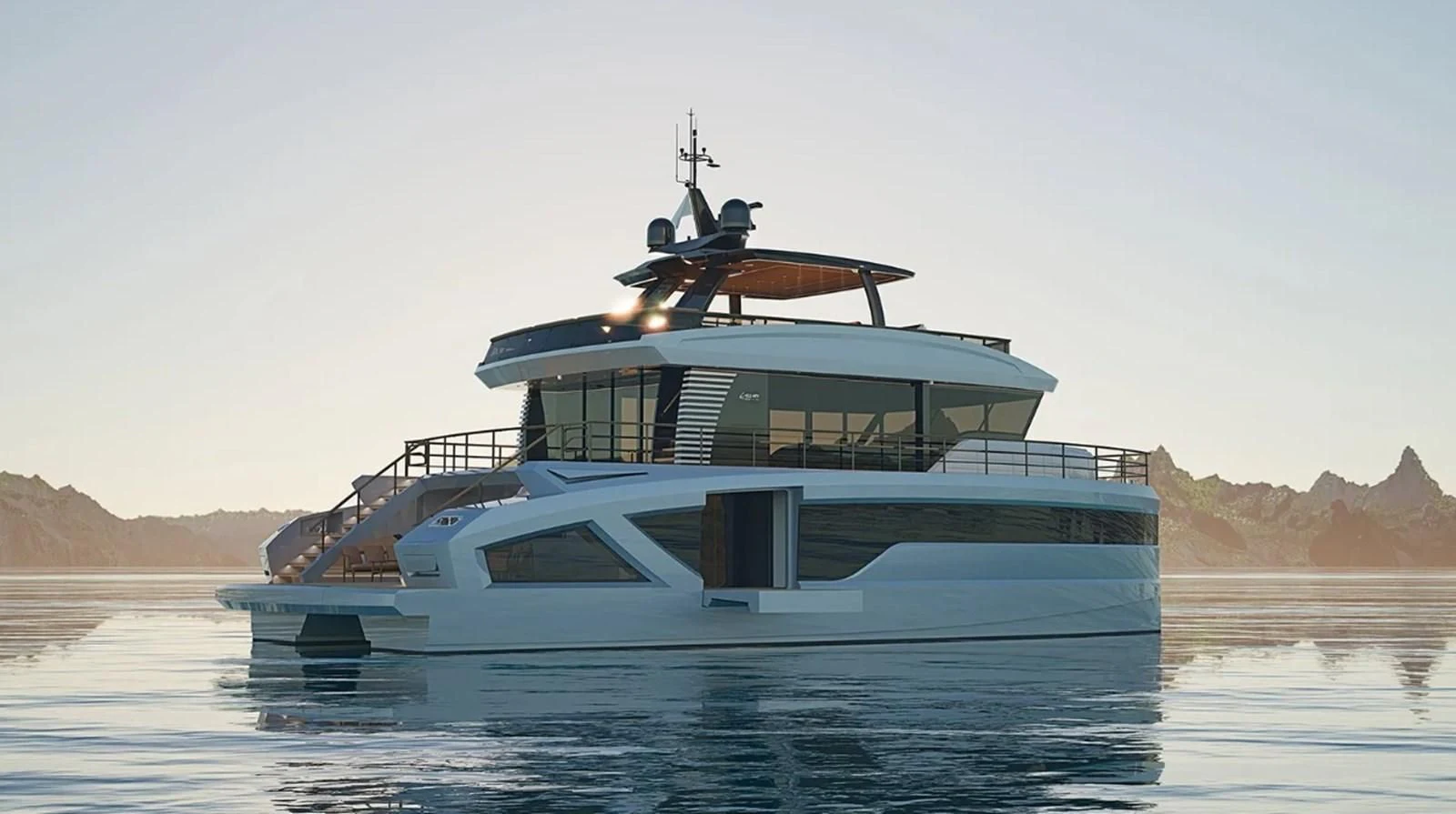 a boat in the water aboard 2024 LAZZARA LPC 300 Yacht for Sale