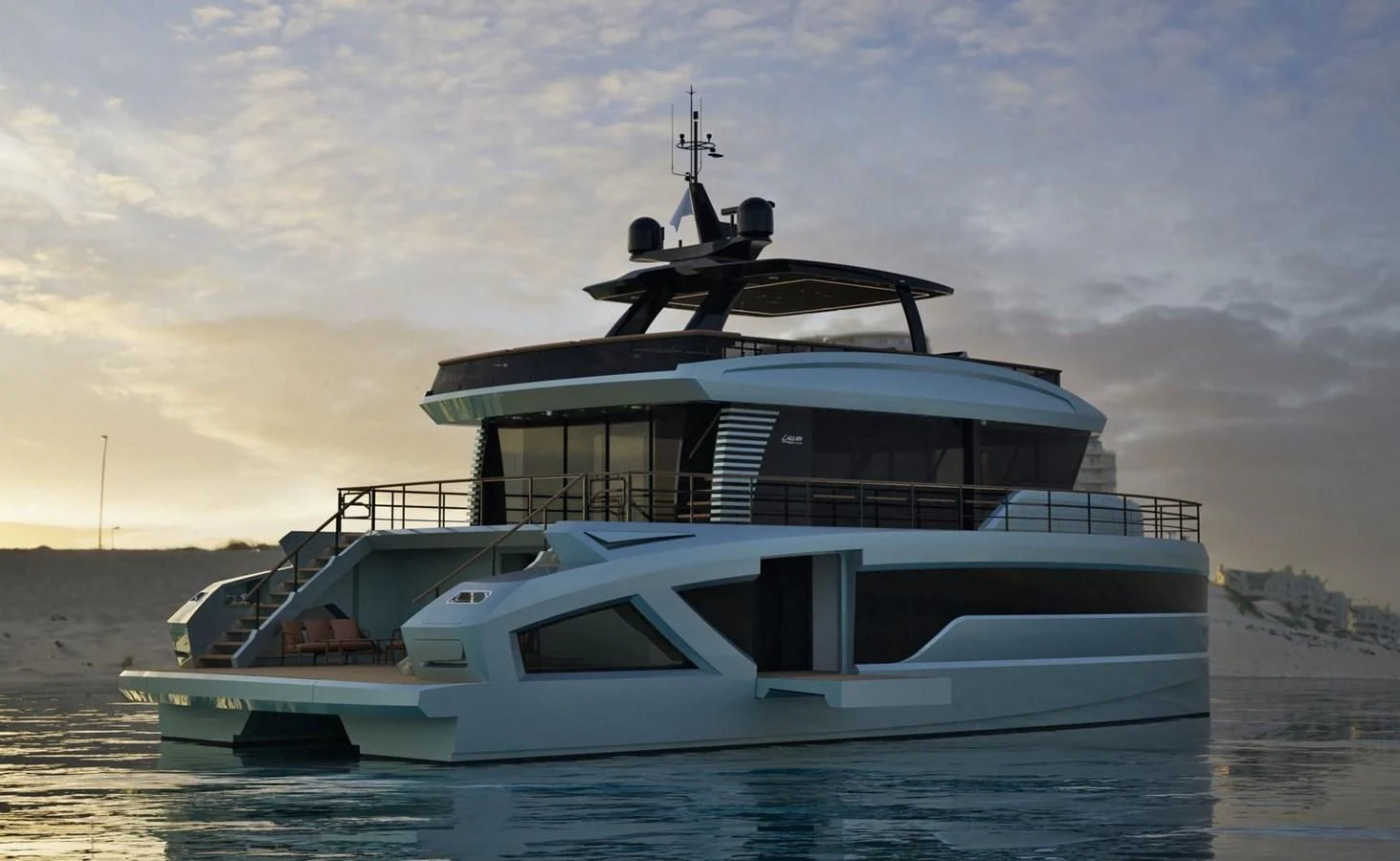 a boat on the water aboard 2024 LAZZARA LPC 300 Yacht for Sale