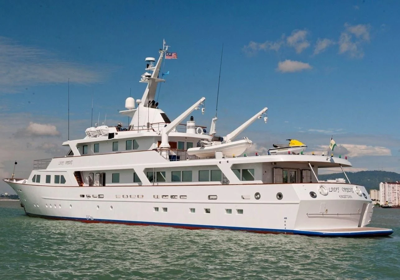 a large white boat in the water aboard LANGKAWI LADY Yacht for Sale