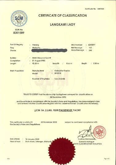 text, letter aboard LANGKAWI LADY Yacht for Sale