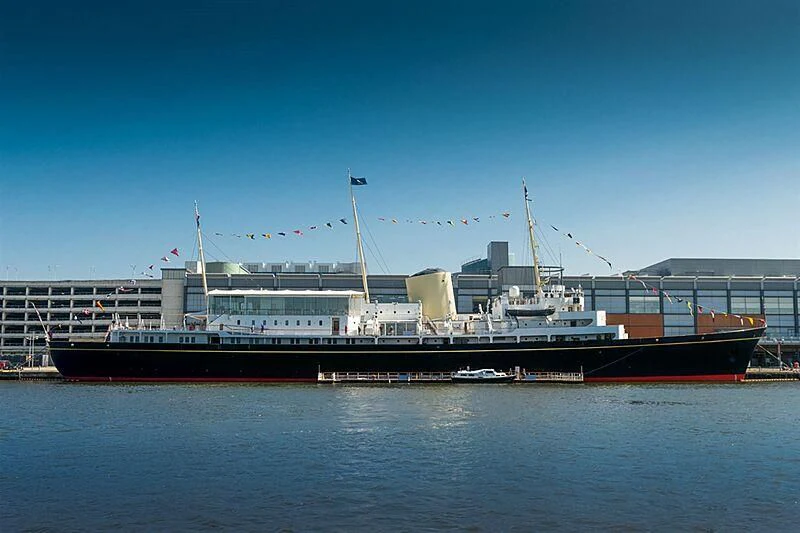 a large ship docked aboard BRITANNIA Yacht for Sale