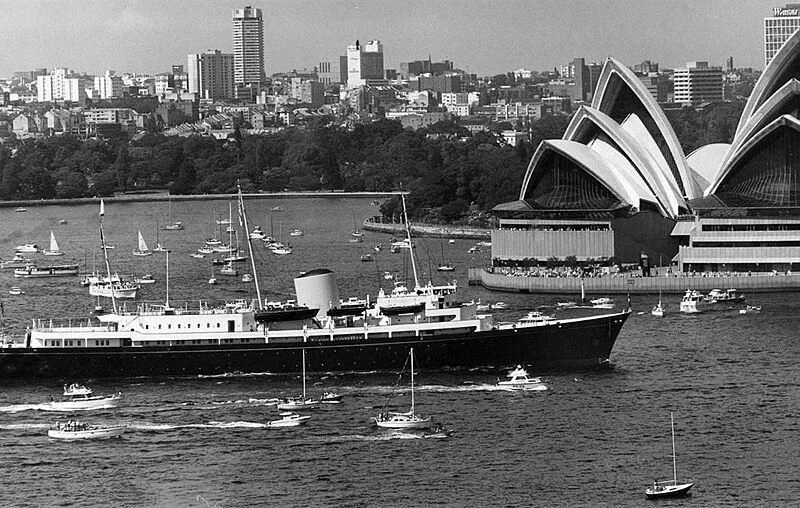 a large boat in the water aboard BRITANNIA Yacht for Sale