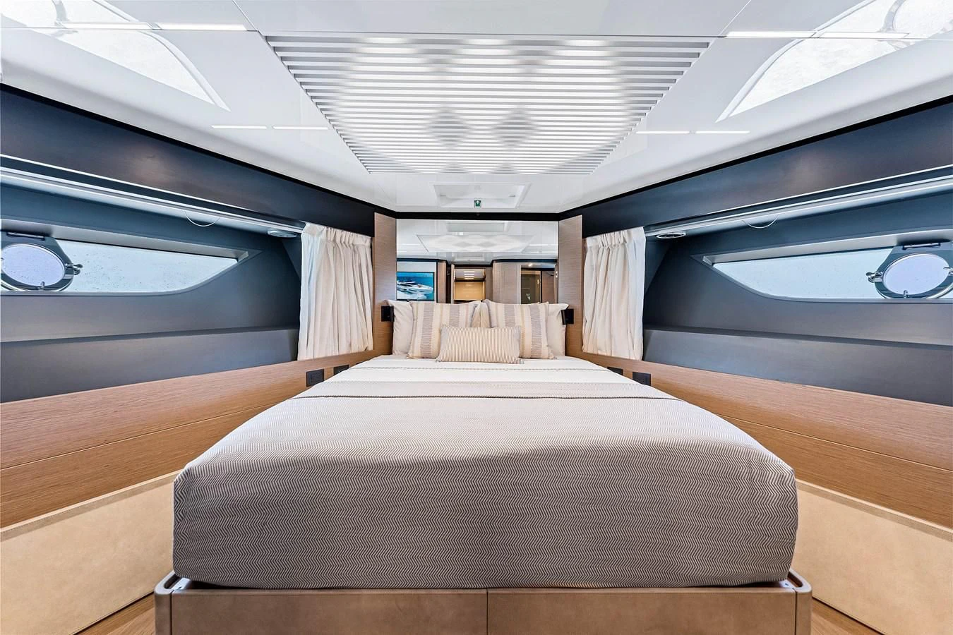 a bed in a room aboard SUNSATION Yacht for Sale
