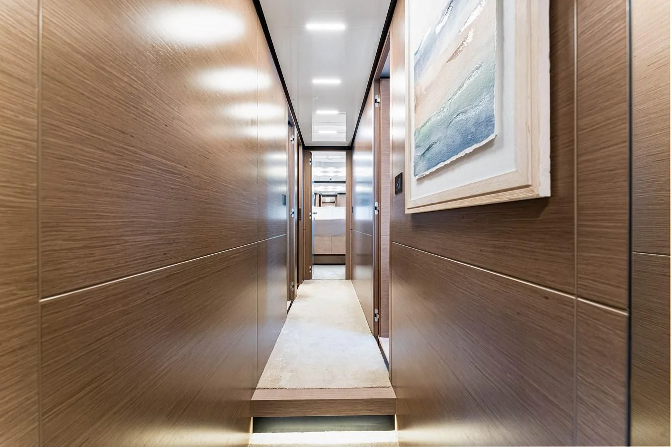 a wooden walkway with a light aboard SUNSATION Yacht for Sale