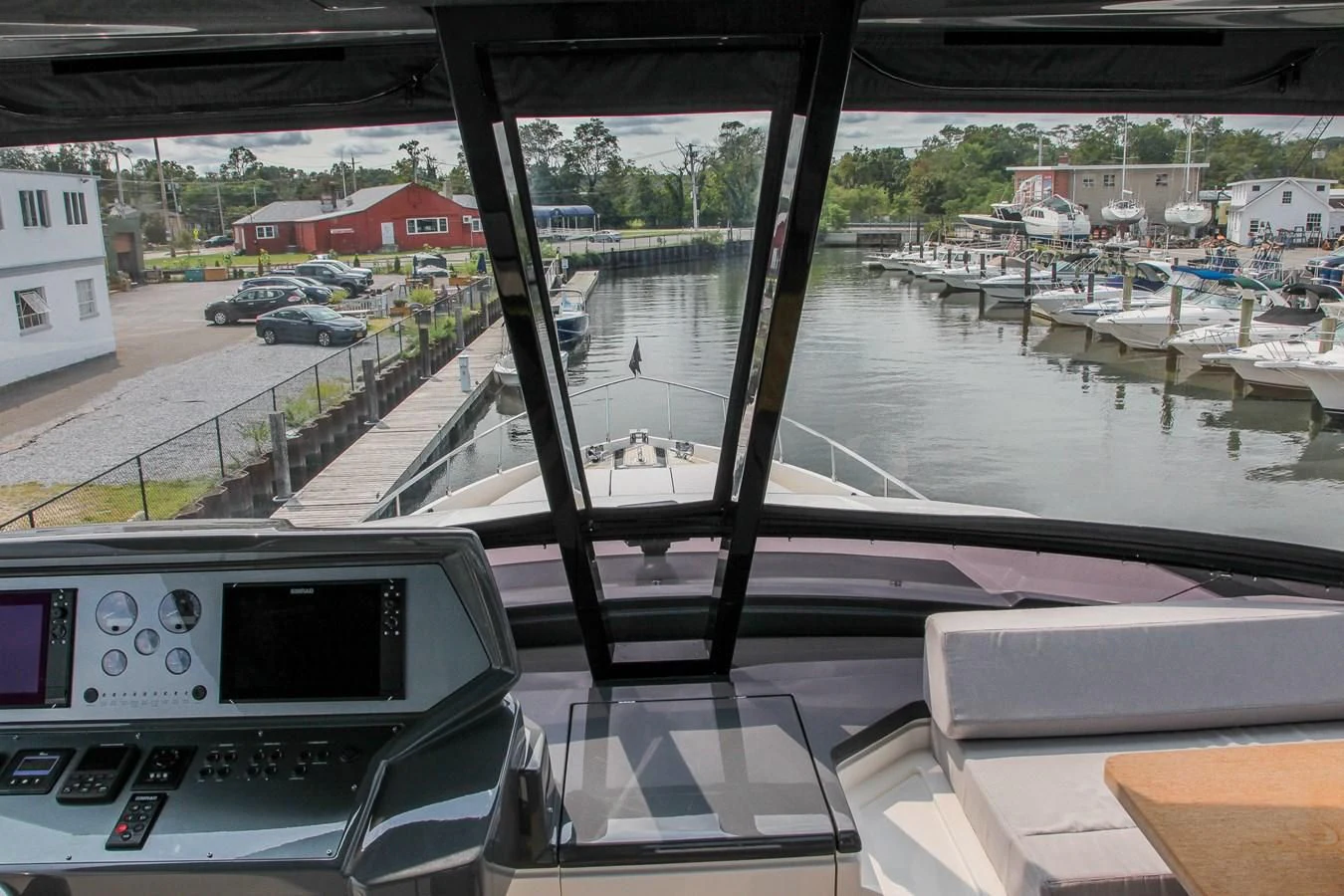 a view of a flooded street from a vehicle aboard SUNSATION Yacht for Sale