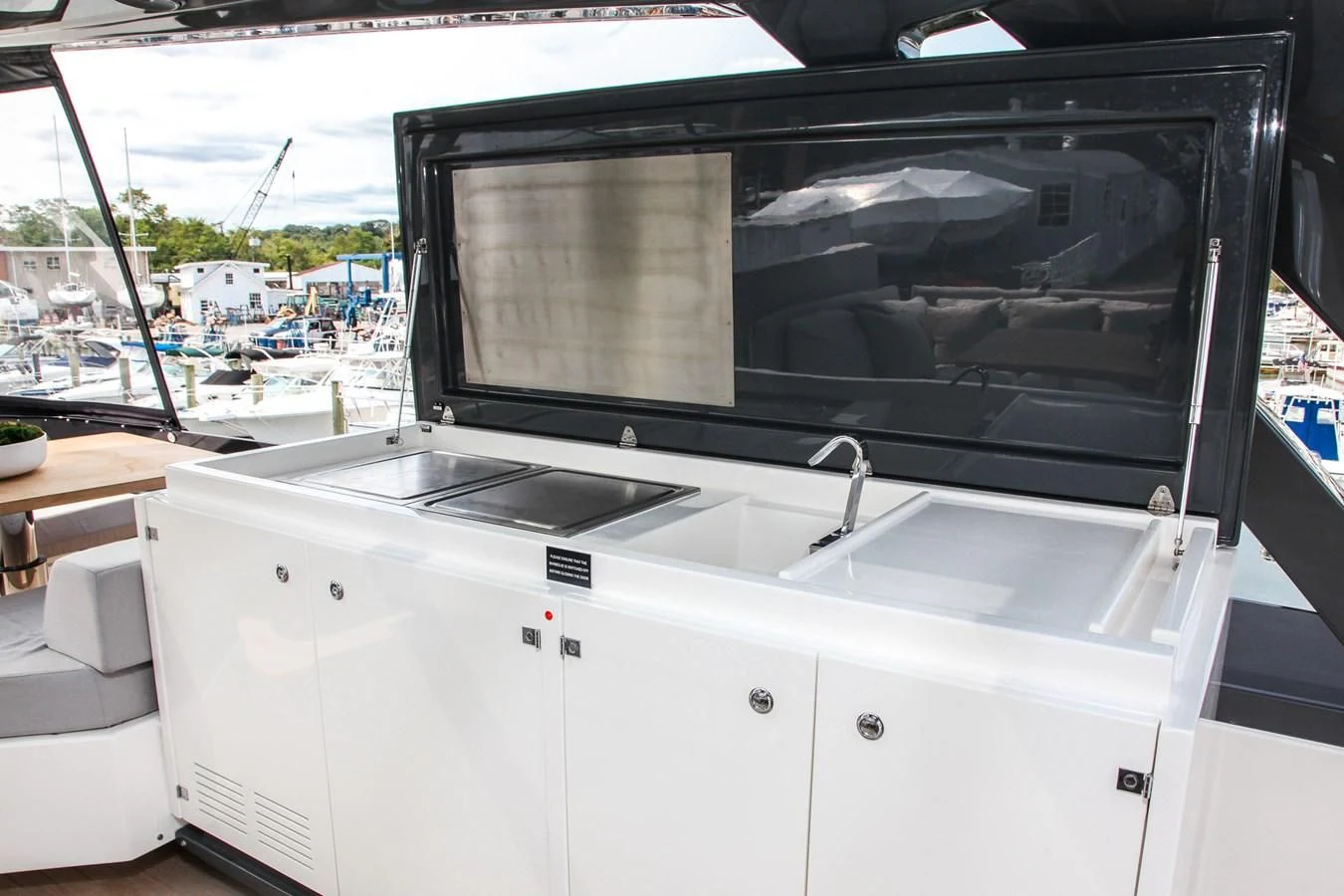 a white microwave oven aboard SUNSATION Yacht for Sale