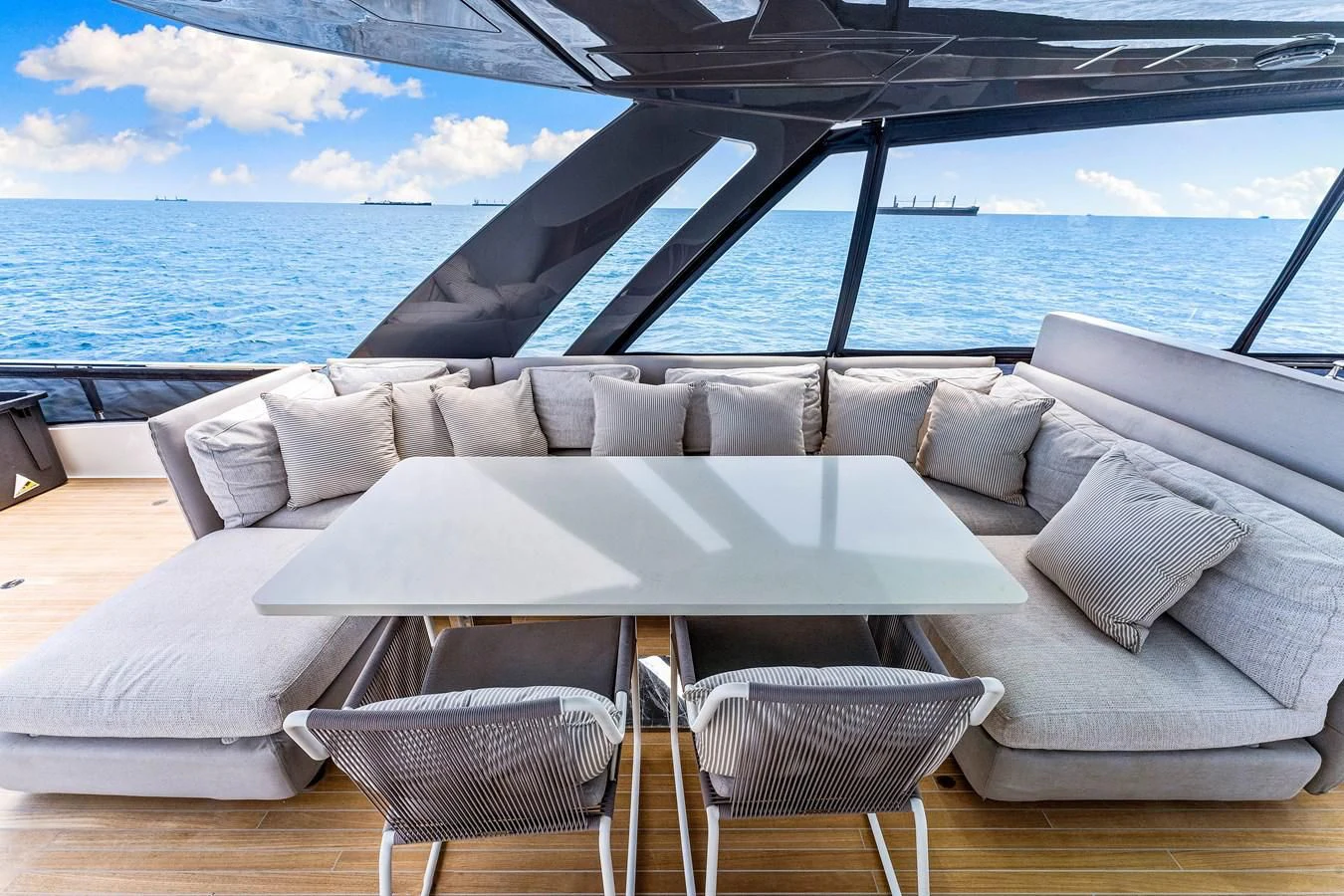a lounge chair on a boat aboard SUNSATION Yacht for Sale