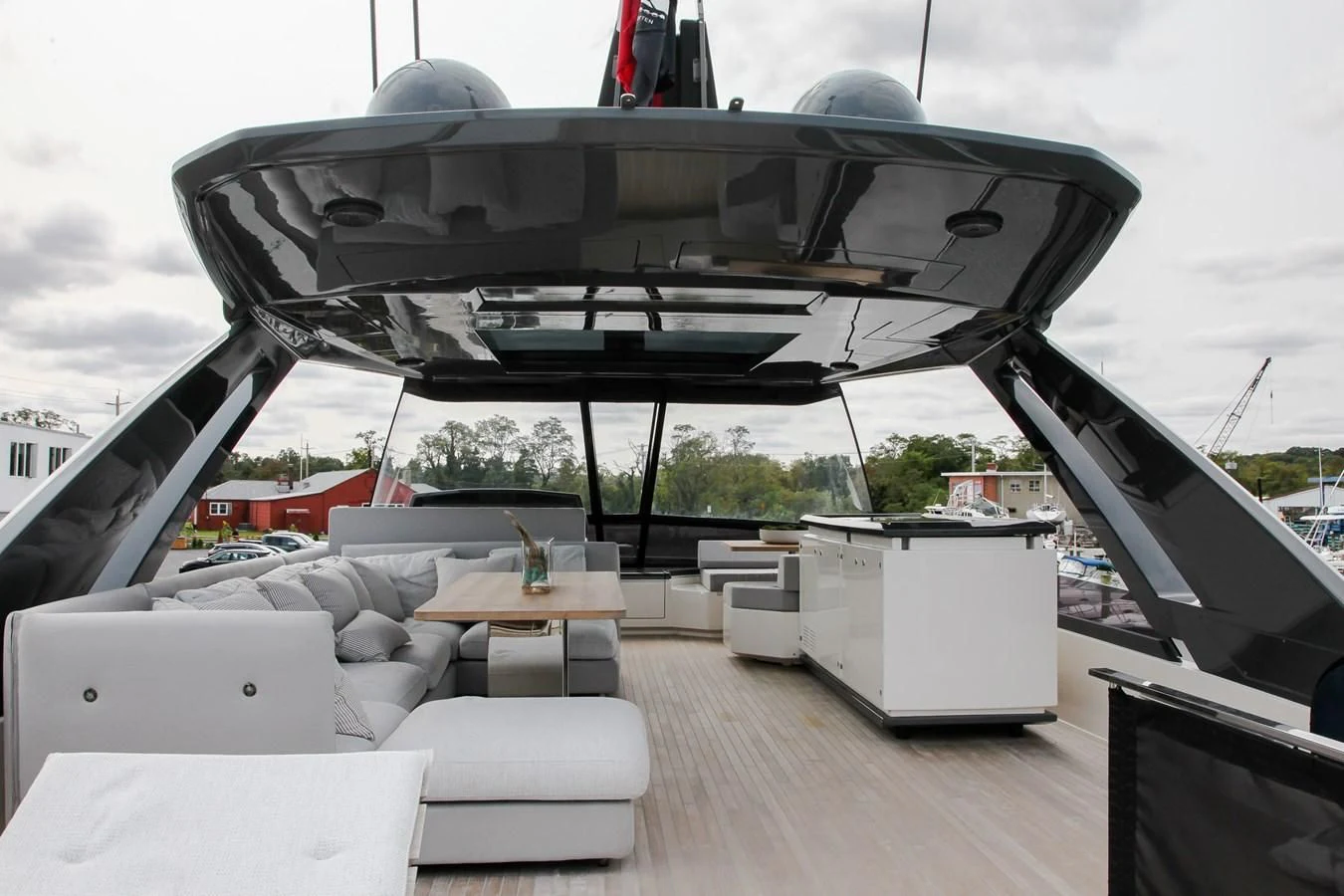 a large white tent with a roof aboard SUNSATION Yacht for Sale