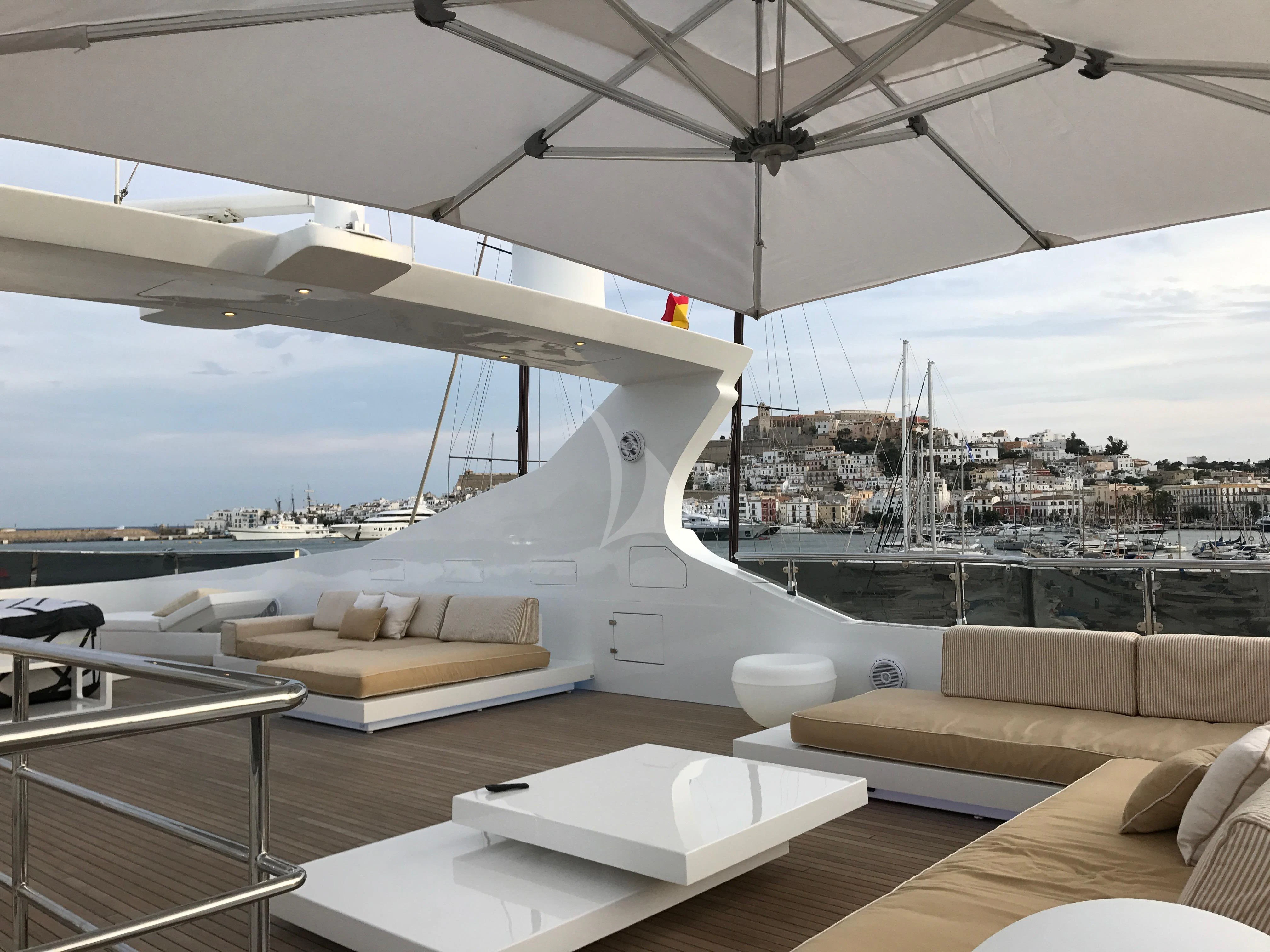 a large white boat in a large body of water aboard VILLA SUL MARE Yacht for Sale