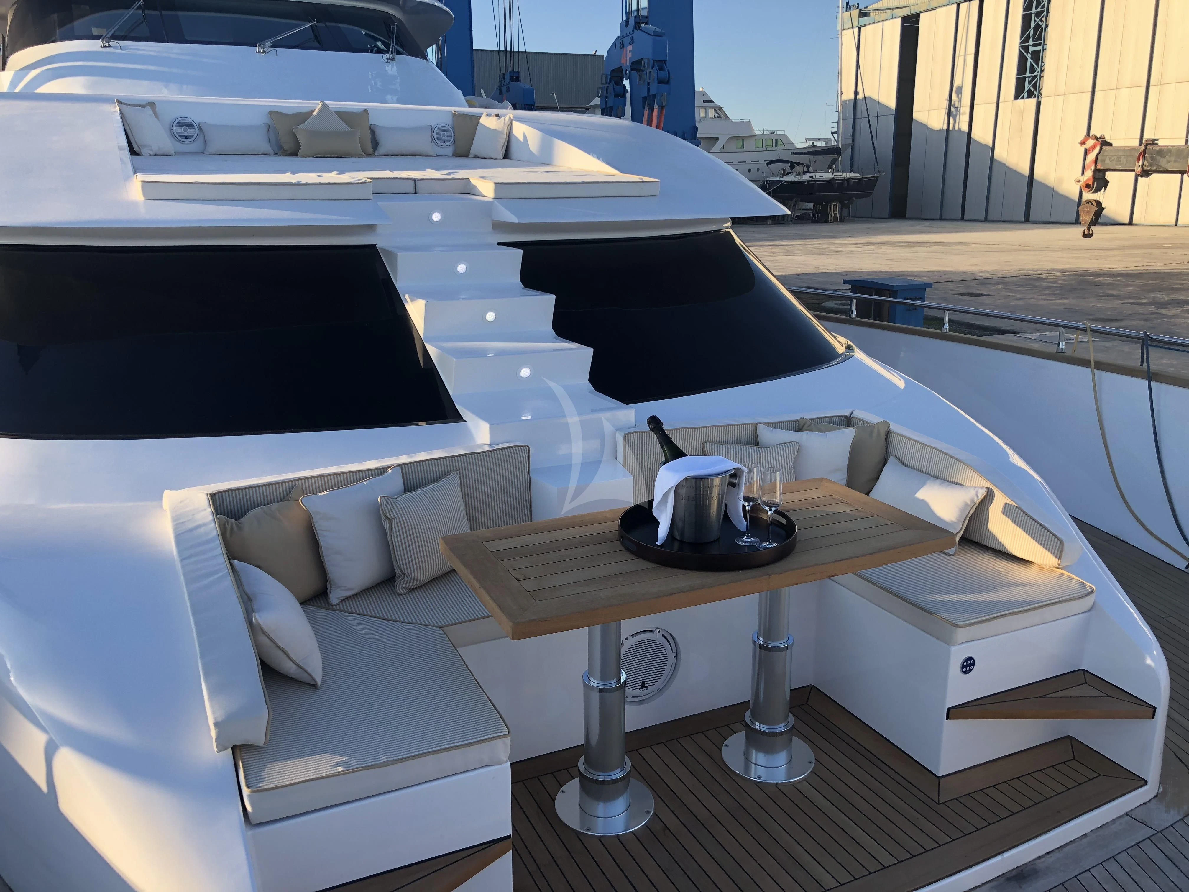 a table with a hat on it aboard VILLA SUL MARE Yacht for Sale