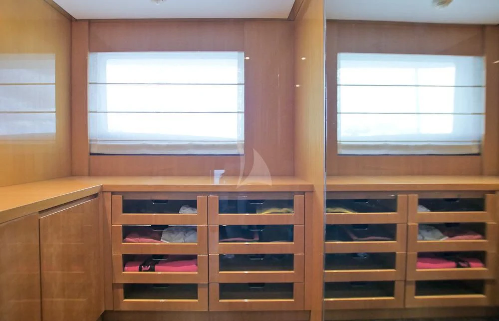 a room with a shelf and a window aboard VILLA SUL MARE Yacht for Sale