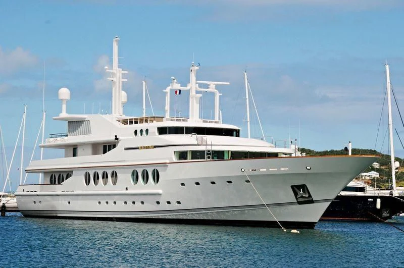 a large white ship aboard MARIDOME Yacht for Sale