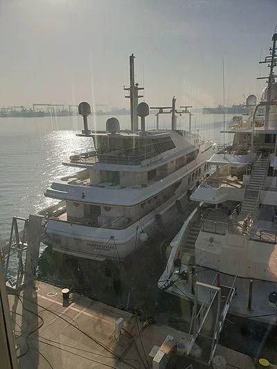 a large ship in the water aboard MARIDOME Yacht for Sale