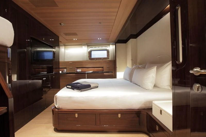 a bed in a room aboard SEAHAWK Yacht for Sale